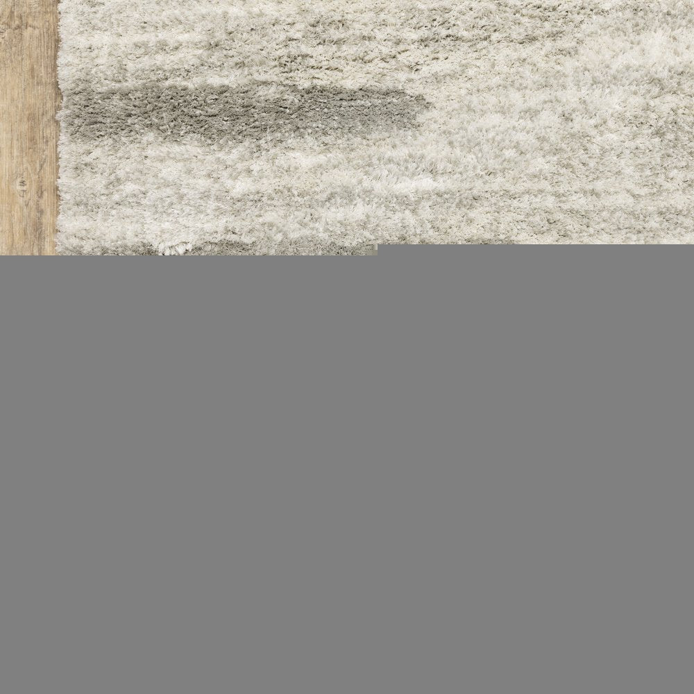 4' X 6' Ivory And Grey Geometric Shag Power Loom Stain Resistant Area Rug