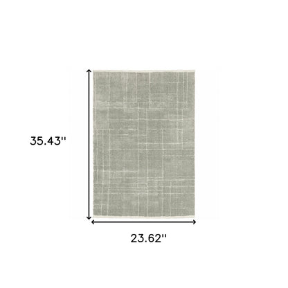 2' X 3' Grey And Ivory Geometric Shag Power Loom Stain Resistant Area Rug