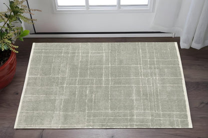 2' X 3' Grey And Ivory Geometric Shag Power Loom Stain Resistant Area Rug