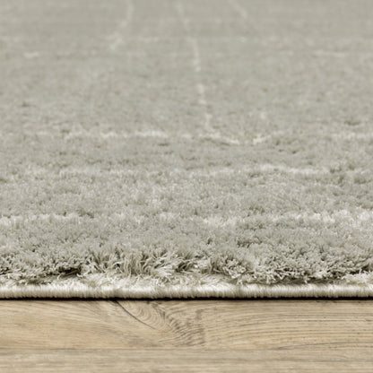 2' X 3' Grey And Ivory Geometric Shag Power Loom Stain Resistant Area Rug