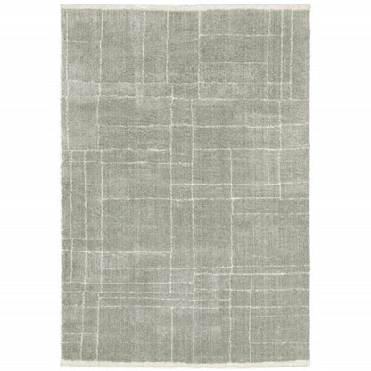 4' X 6' Grey And Ivory Geometric Shag Power Loom Stain Resistant Area Rug