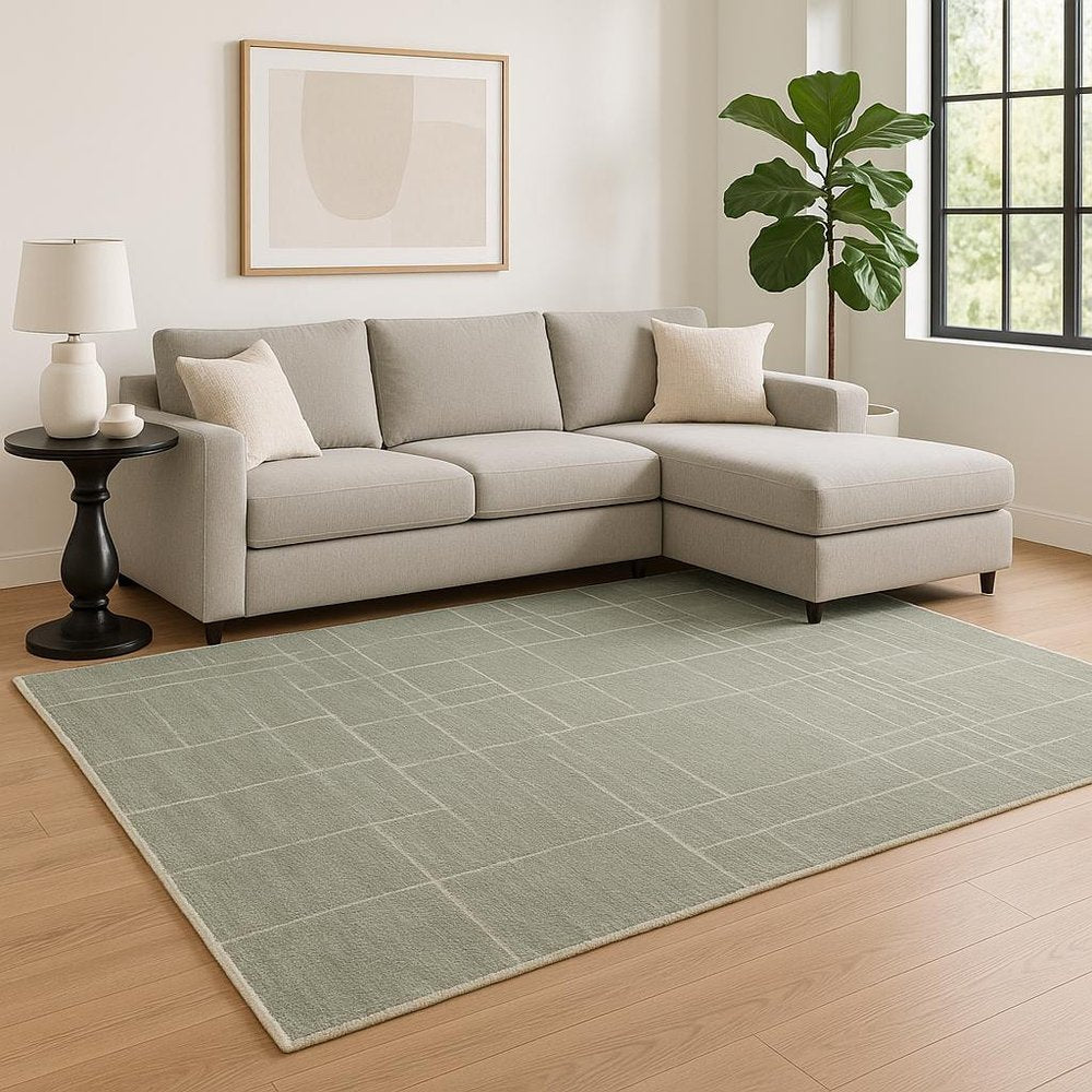 6' X 9' Grey And Ivory Geometric Shag Power Loom Stain Resistant Area Rug