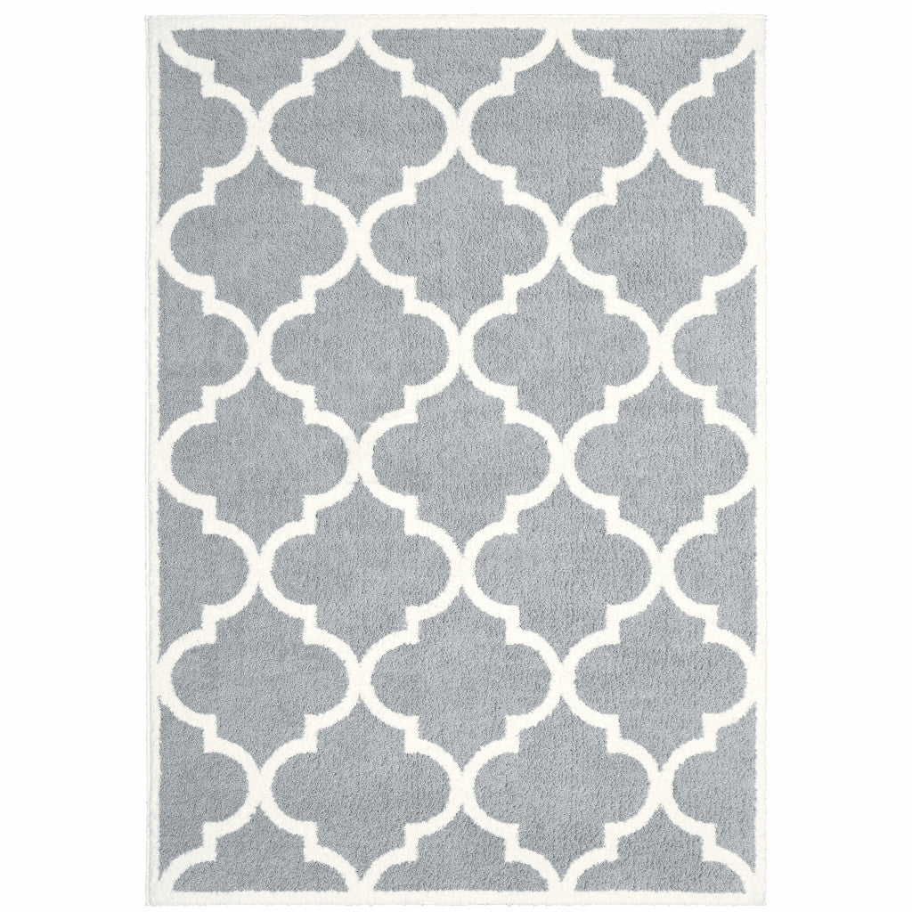 2' X 3' Grey And Ivory Geometric Shag Power Loom Stain Resistant Area Rug