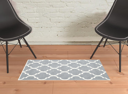 2' X 3' Grey And Ivory Geometric Shag Power Loom Stain Resistant Area Rug