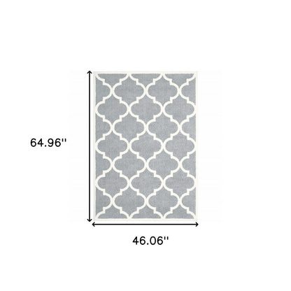 4' X 6' Grey And Ivory Geometric Shag Power Loom Stain Resistant Area Rug