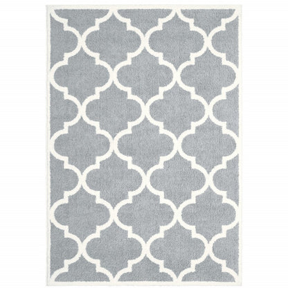 8' X 11' Gray And Ivory Geometric Shag Area Rug