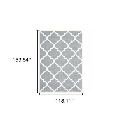 10' X 13' Grey And Ivory Geometric Shag Power Loom Stain Resistant Area Rug