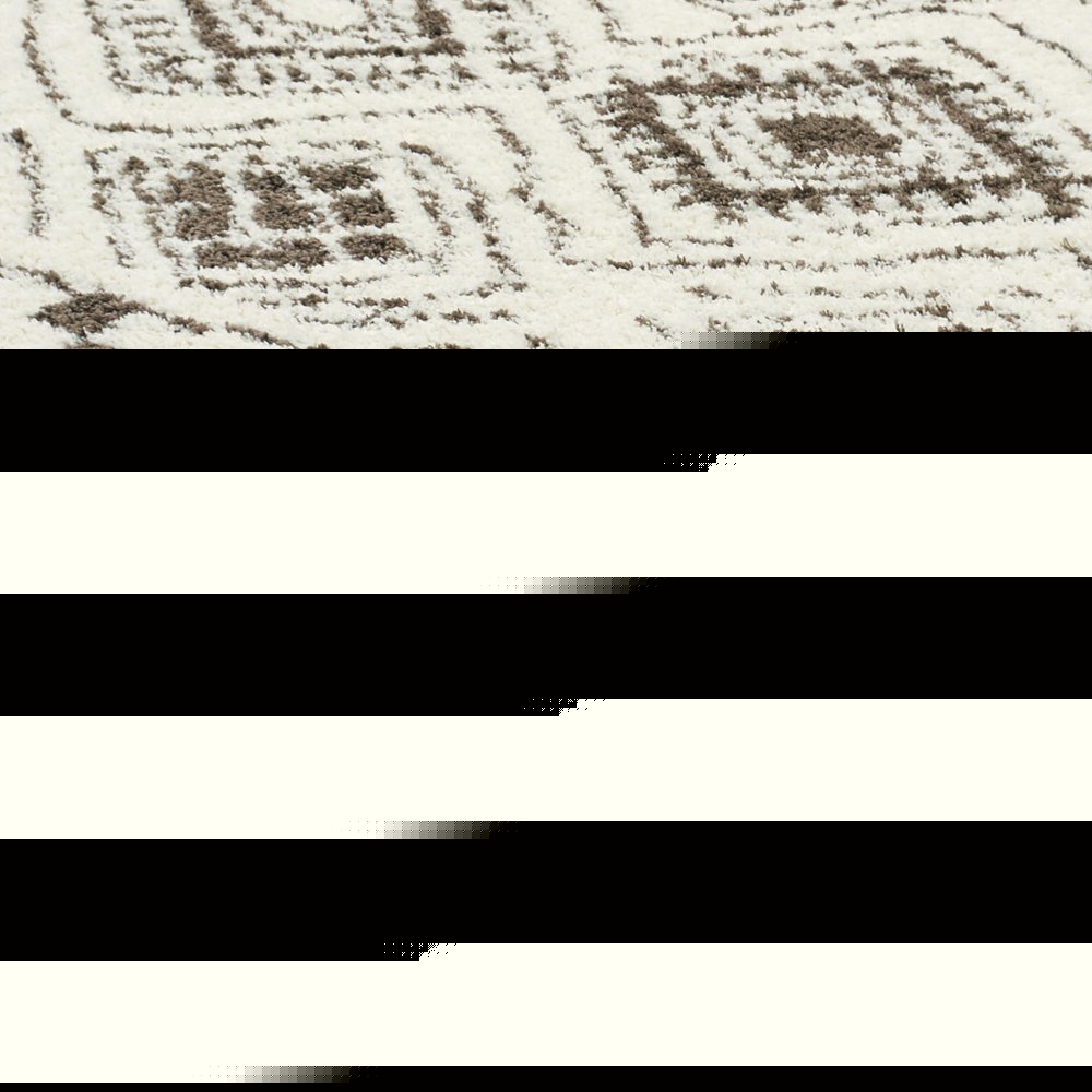 2' X 8' Ivory And Brown Geometric Shag Power Loom Stain Resistant Runner Rug