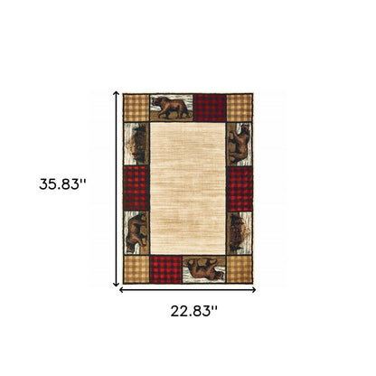 2' X 3' Ivory Southwestern Power Loom Stain Resistant Area Rug