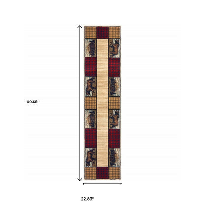 2' X 8' Ivory Southwestern Power Loom Stain Resistant Runner Rug