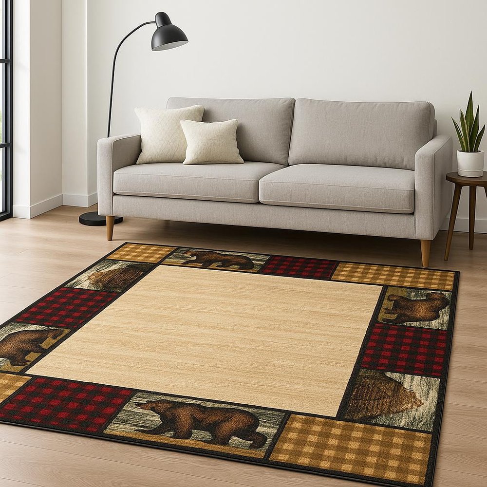 5' X 7' Ivory Southwestern Power Loom Stain Resistant Area Rug