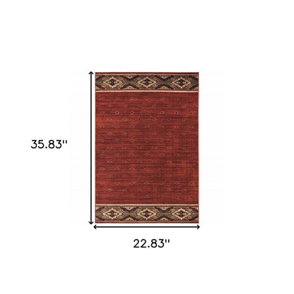 2' X 3' Berry Gold And Ivory Southwestern Power Loom Stain Resistant Area Rug