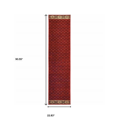 2' X 8' Berry Gold And Ivory Southwestern Power Loom Stain Resistant Runner Rug