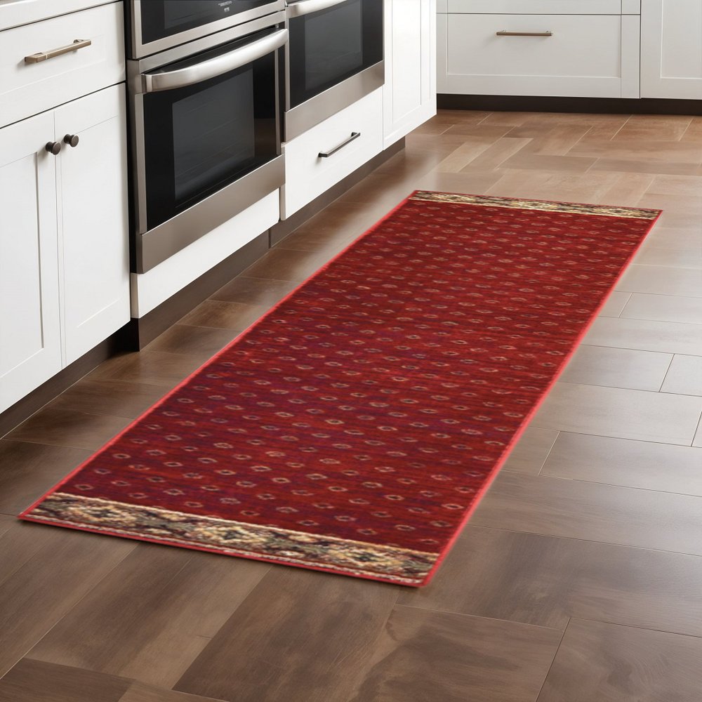 2' X 8' Berry Gold And Ivory Southwestern Power Loom Stain Resistant Runner Rug