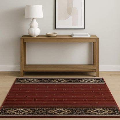 4' X 6' Berry Gold And Ivory Southwestern Power Loom Stain Resistant Area Rug