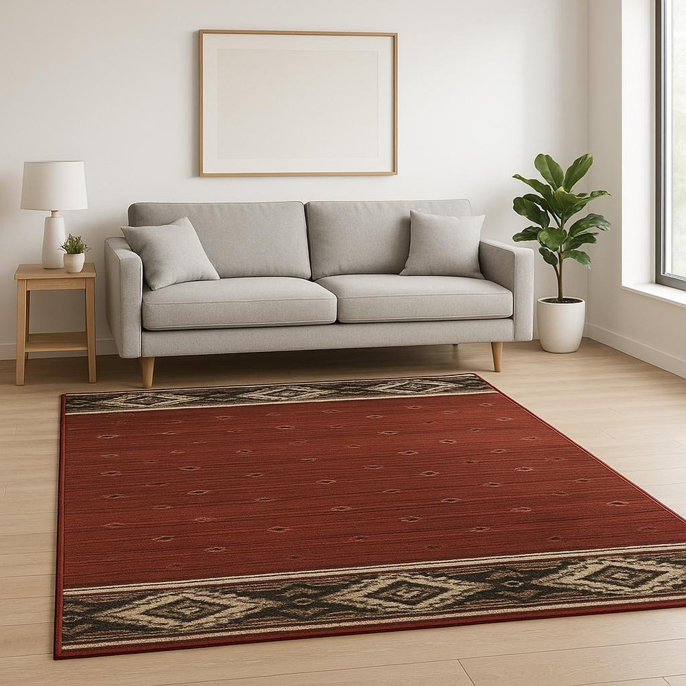 5' X 7' Berry Gold And Ivory Southwestern Power Loom Stain Resistant Area Rug