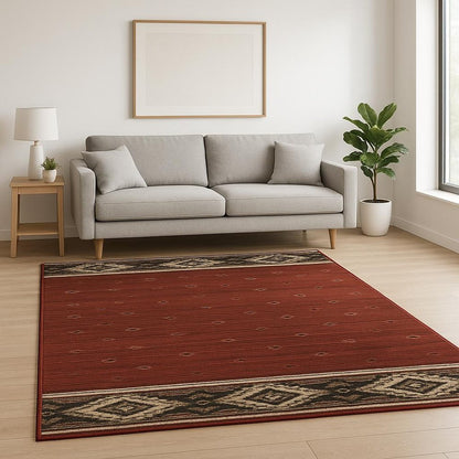 5' X 7' Berry Gold And Ivory Southwestern Power Loom Stain Resistant Area Rug