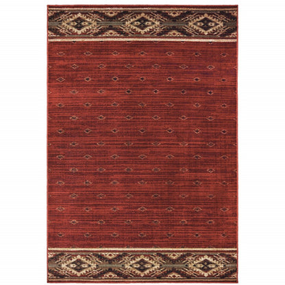 7' X 9' Red And Ivory Southwestern Area Rug