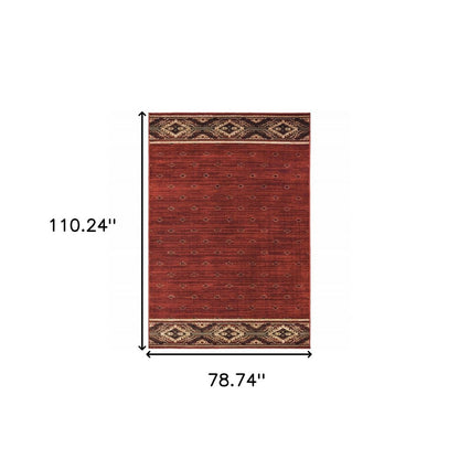 7' X 9' Red And Ivory Southwestern Area Rug