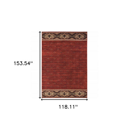 10' X 13' Berry Gold And Ivory Southwestern Power Loom Stain Resistant Area Rug