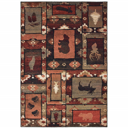 2' X 3' Brown Rust Berry Sage Green Gold And Ivory Southwestern Power Loom Stain Resistant Area Rug