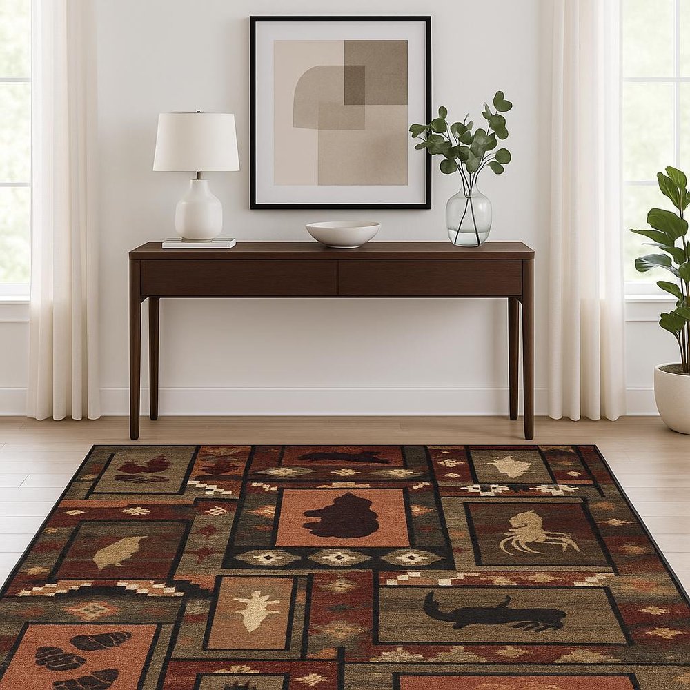 4' X 6' Brown Rust Berry Sage Green Gold And Ivory Southwestern Power Loom Stain Resistant Area Rug