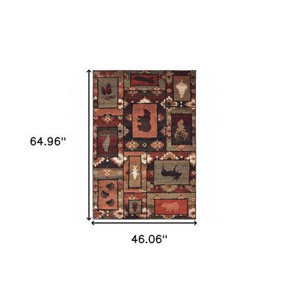 4' X 6' Brown Rust Berry Sage Green Gold And Ivory Southwestern Power Loom Stain Resistant Area Rug