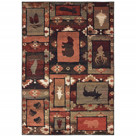 7' X 9' Green And Ivory Southwestern Area Rug