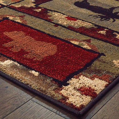 7' X 9' Green And Ivory Southwestern Area Rug