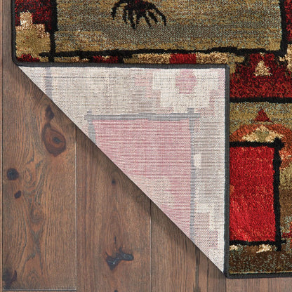 7' X 9' Green And Ivory Southwestern Area Rug