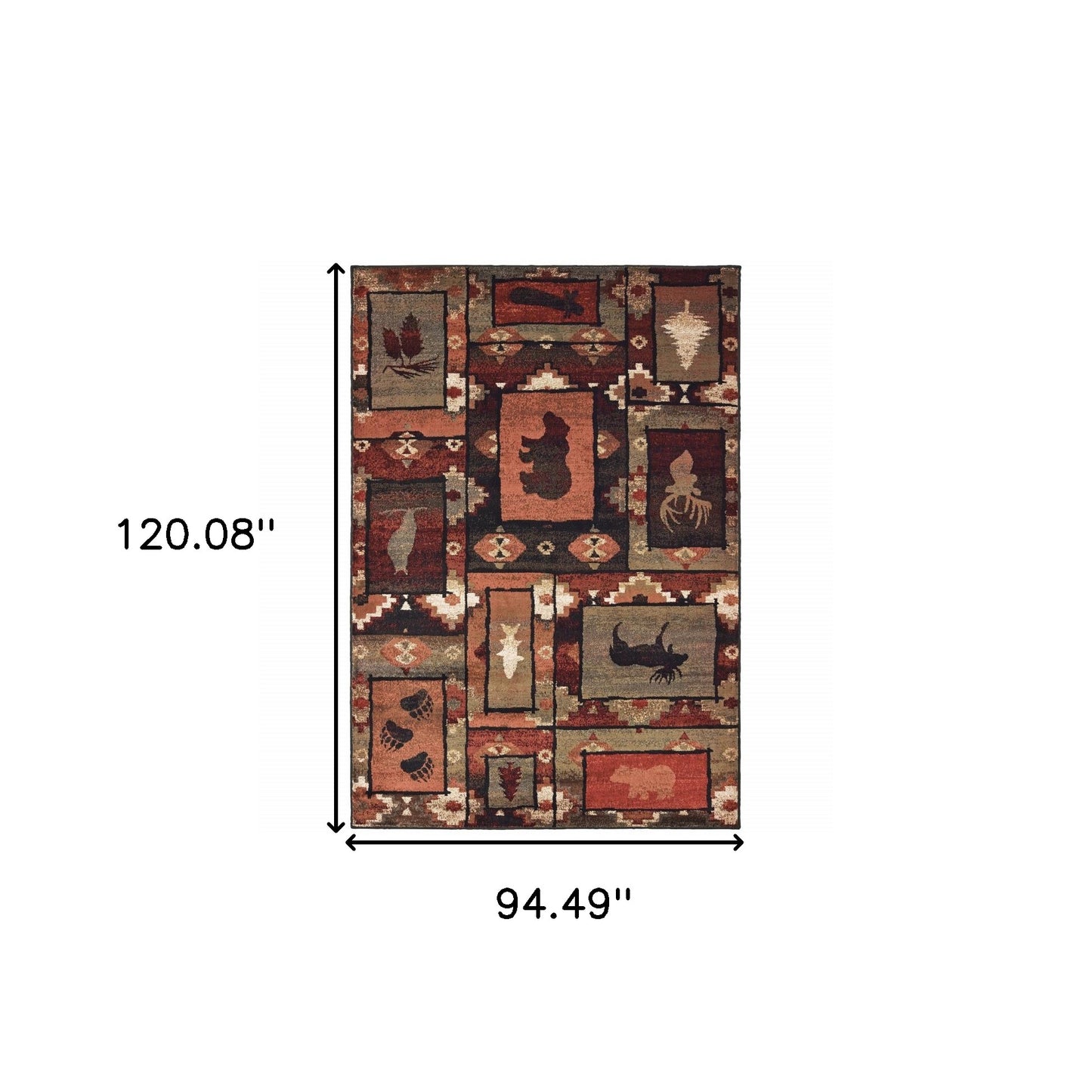 8' X 10' Brown Rust Berry Sage Green Gold And Ivory Southwestern Power Loom Stain Resistant Area Rug