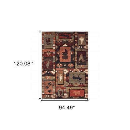 8' X 10' Brown Rust Berry Sage Green Gold And Ivory Southwestern Power Loom Stain Resistant Area Rug