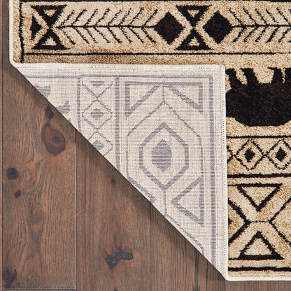 2' X 3' Ivory And Black Southwestern Power Loom Stain Resistant Area Rug