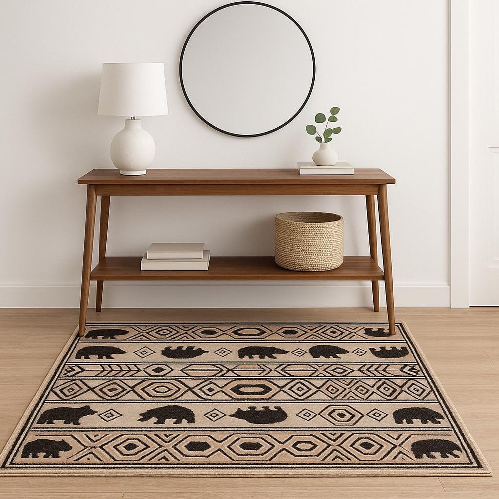 4' X 6' Ivory And Black Southwestern Power Loom Stain Resistant Area Rug