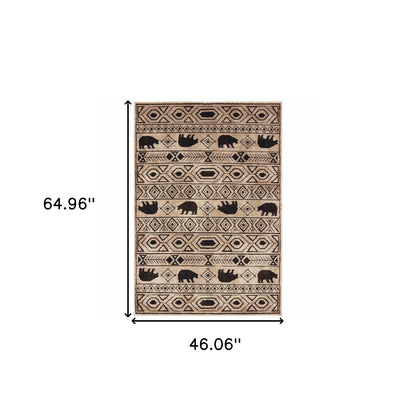 4' X 6' Ivory And Black Southwestern Power Loom Stain Resistant Area Rug