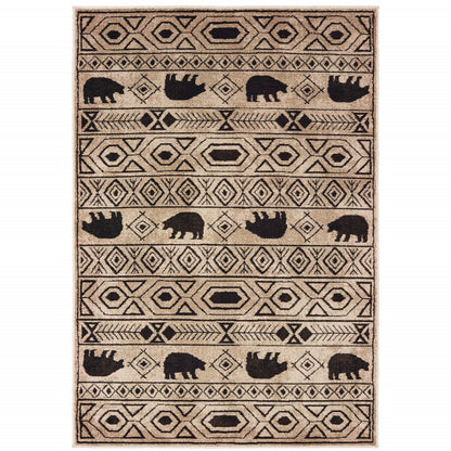 7' X 9' Ivory And Black Southwestern Area Rug