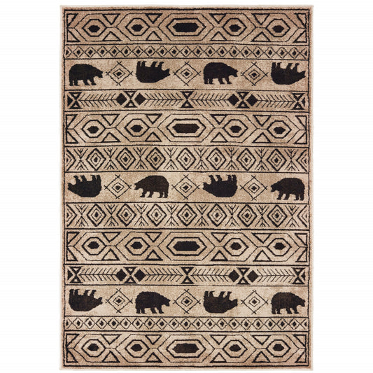 10' X 13' Ivory And Black Southwestern Power Loom Stain Resistant Area Rug