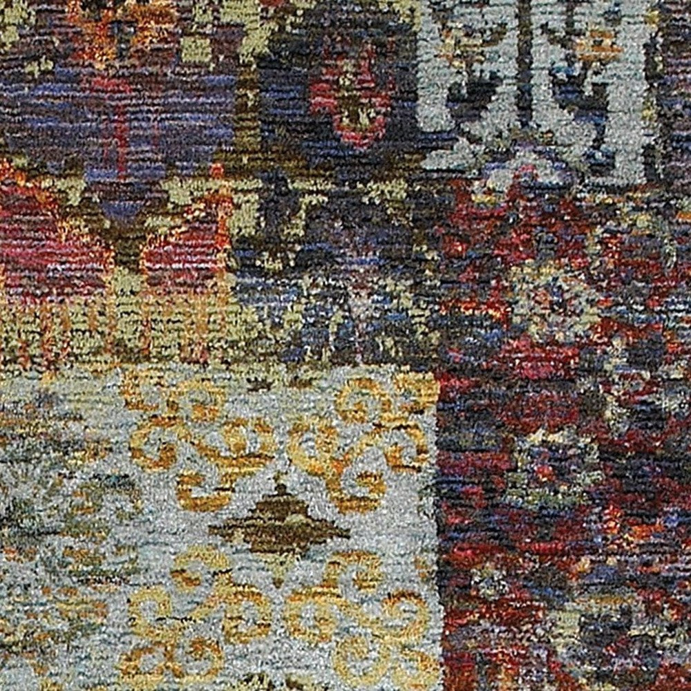 8' Blue And Gold Abstract Runner Rug