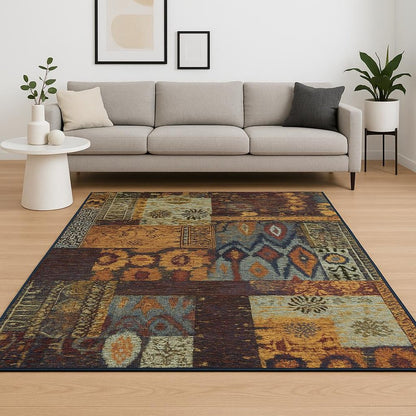 8' X 11' Blue and Gold Abstract Power Loom Area Rug