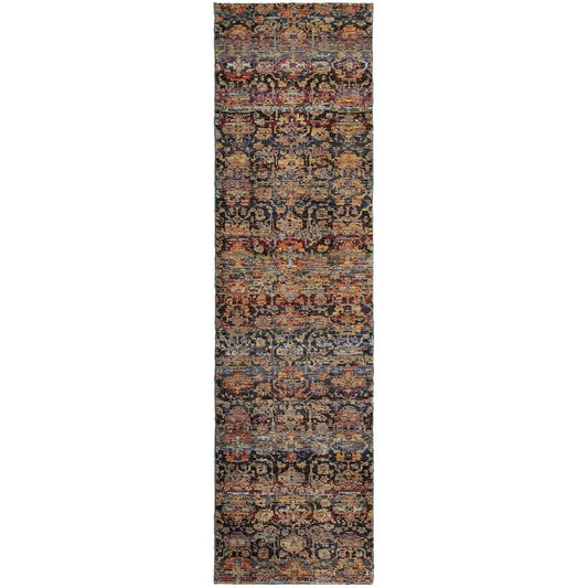 8' Blue And Ivory Abstract Runner Rug