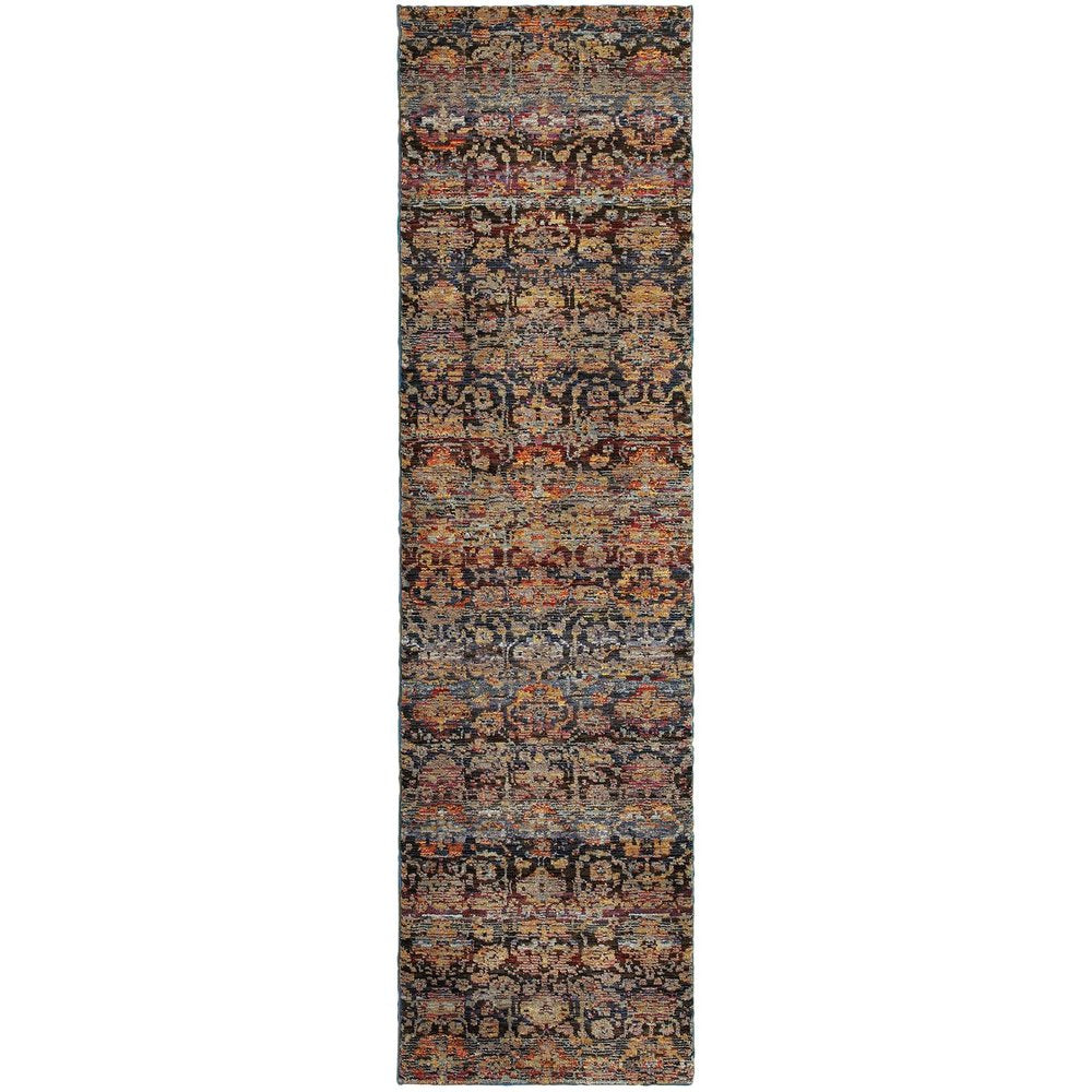 8' Blue And Ivory Abstract Runner Rug