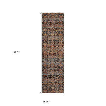 8' Blue And Ivory Abstract Runner Rug