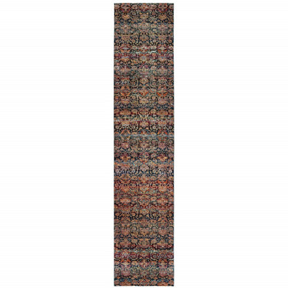 12' Black Blue And Tan Ombre Runner Rug