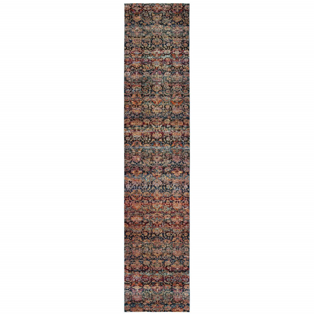 12' Black Blue And Tan Ombre Runner Rug