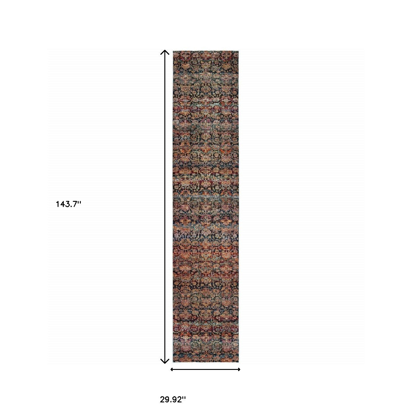 12' Runner Multi and Blue Abstract Power Loom Runner Rug