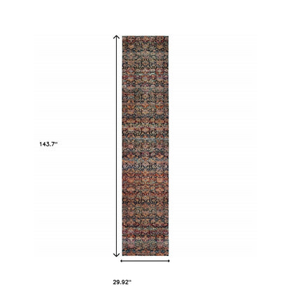 12' Runner Multi and Blue Abstract Power Loom Runner Rug