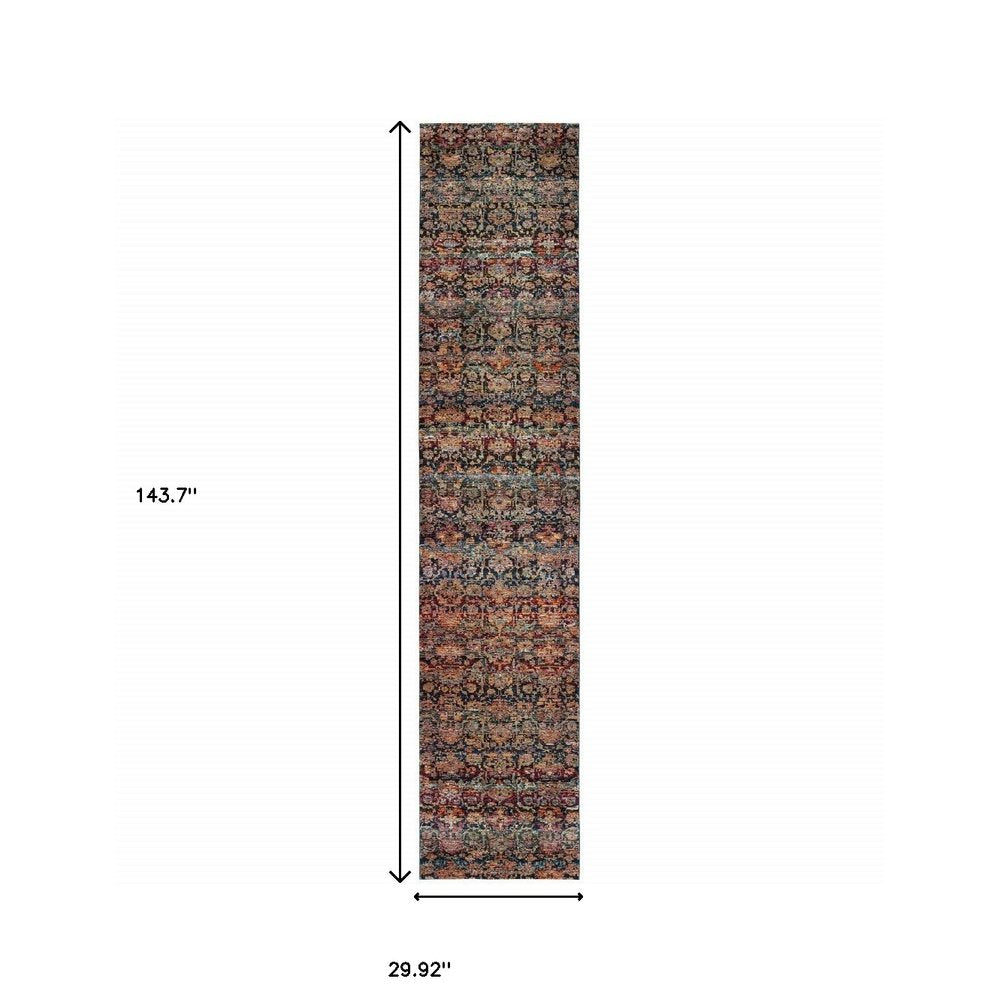12' Black Blue And Tan Ombre Runner Rug