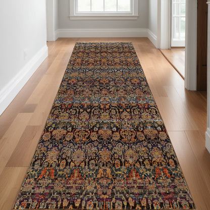 12' Runner Multi and Blue Abstract Power Loom Runner Rug