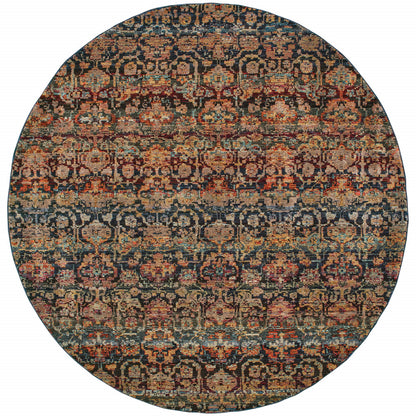 8' Blue and Ivory Round Abstract Power Loom Area Rug