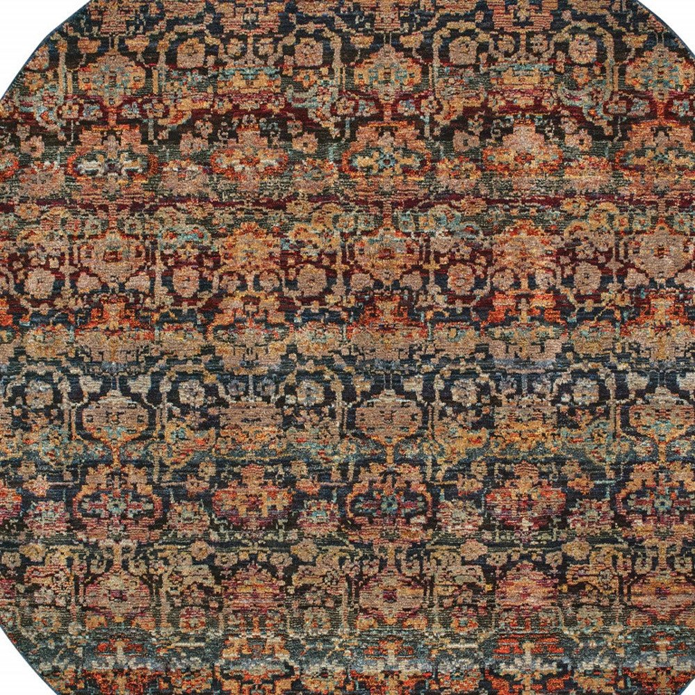 8' Blue and Ivory Round Abstract Power Loom Area Rug